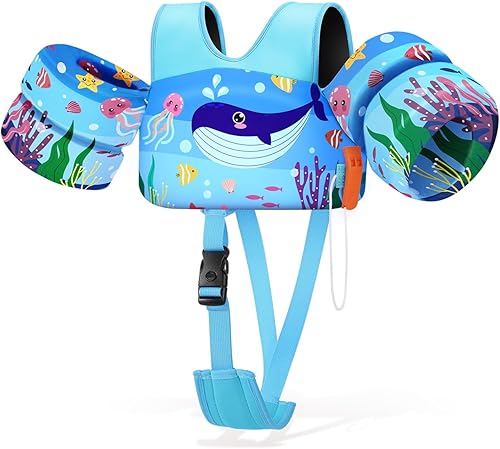 Miniatura 34 de HeySplash Chaleco de natación para niños pequeños, flotadores para niños de 22 a 44 libras, chaqueta de natación para niños con correa ajustable,