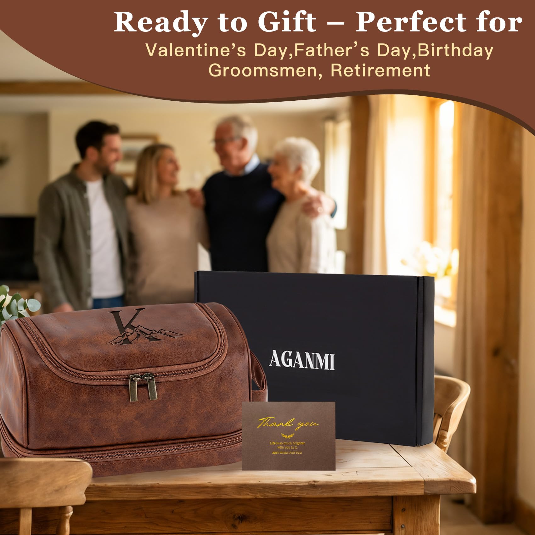 Neceser de viaje personalizado para hombre, grabado con láser, con monograma, inicial, para artículos de tocador, San Valentín, aniversario, regalos geniales para hombres, marido, novio, marrón