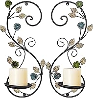 JUCONSIN Antique Multi-Color Leaf Branch Wall Sconces Candle Holders Set of 2 - Foldable Metal Hanging Sconces for Living Room Gothic Decor