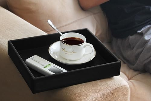 Miniatura 6 de Vixdonos Bandeja organizadora de mesita de noche, bandeja de cuero para perfume, joyas, llaves y control remoto en mostrador o aparador (negro)