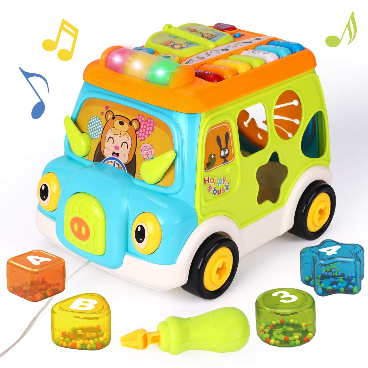 REMOKING Multifunctional Musical Car Toy, Fun Music Toy Truck with Light and Music, Educational Piano Instrument Shape, Cute Early Educational Training Toy, Great Gifts for Toddlers 9 Months and up