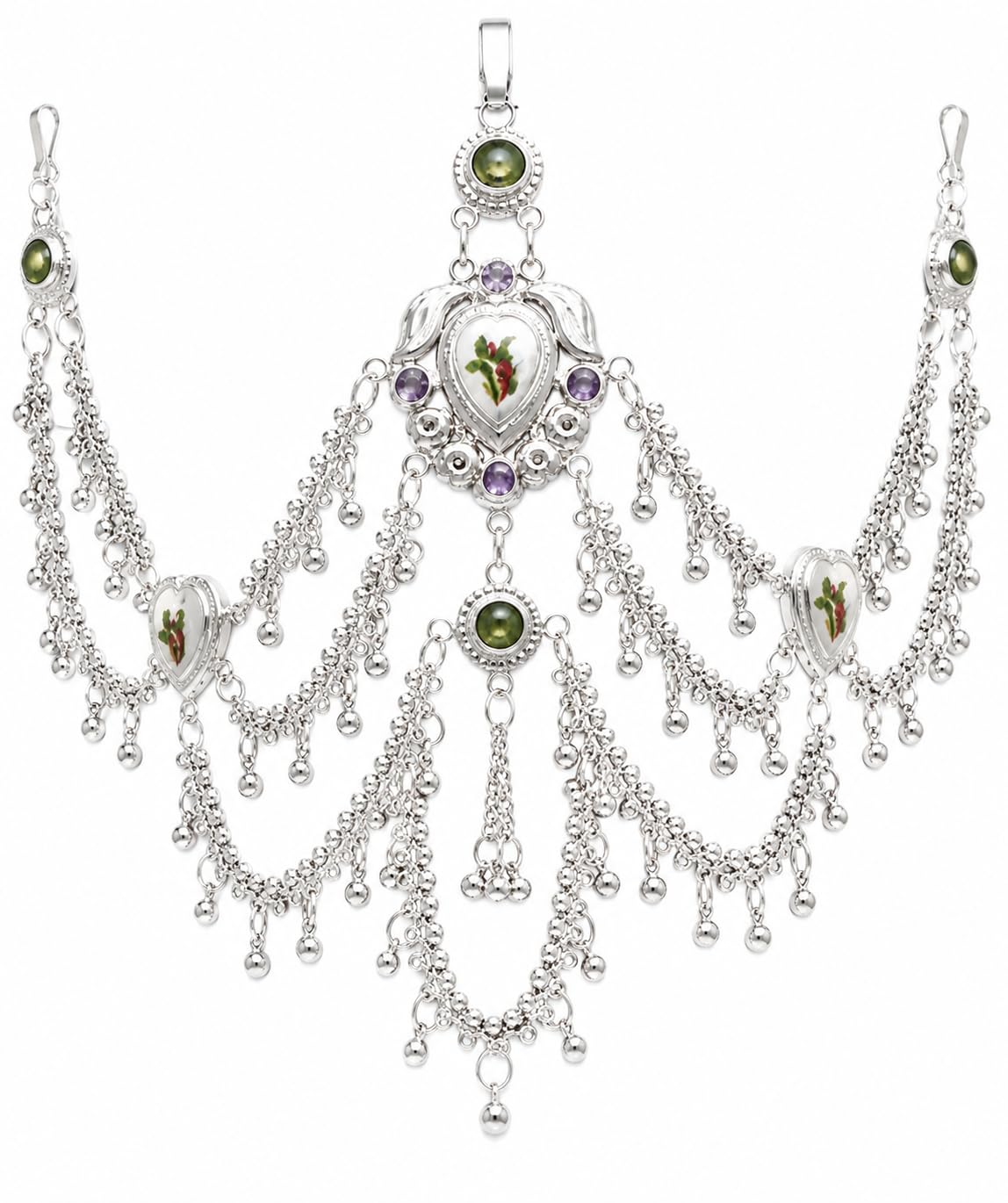 Kamarbandh Silver Chandelier Waist Belt with Heart Motifs and Gemstone Accents, Festive Body Jewellery-image-33