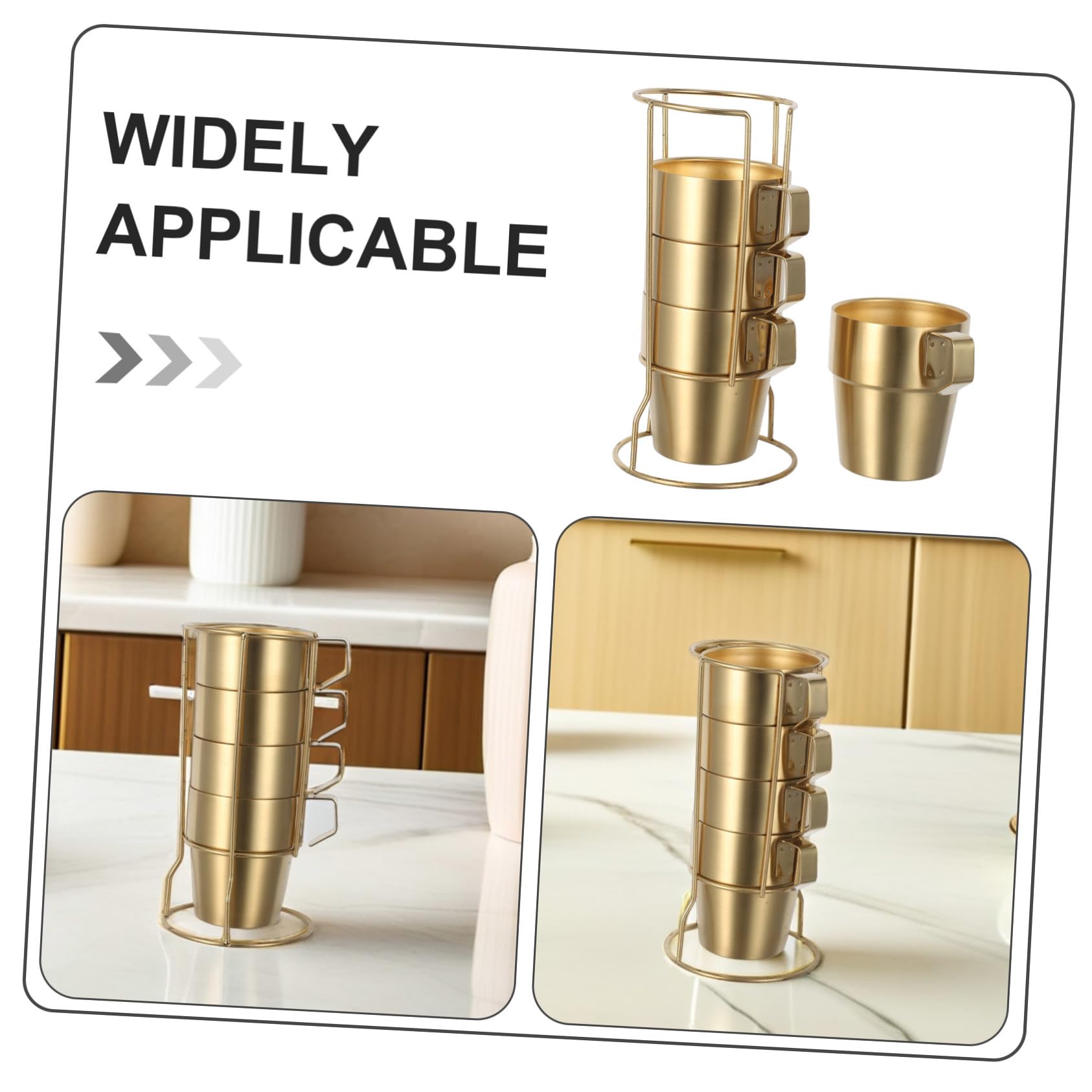 Tazas Apilables de Acero Inoxidable para Doble Pared Aislante con Asa y Soporte Dorado Tazas Térmicas para Café Té y Bebidas Frías para Camping y Uso Doméstico