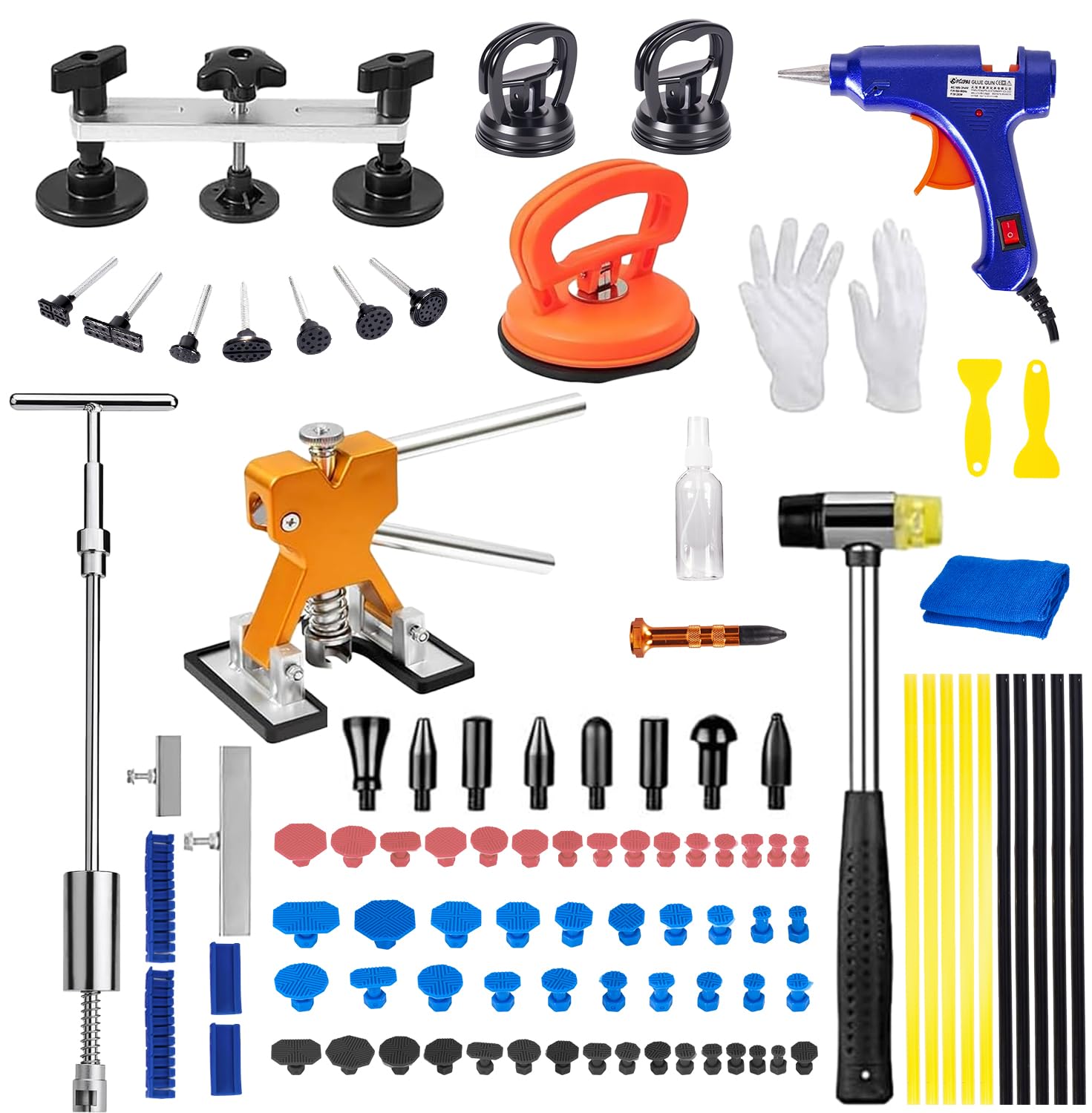 97pcs Dent Puller Kit, Car Dent Puller for Dent Repair, Car Dent Puller Kit with Golden Lifter, Slide Hammer T-Bar, Bridge Puller, Paintless Dent Removal Kit for Car Refrigerator Door Ding Repair