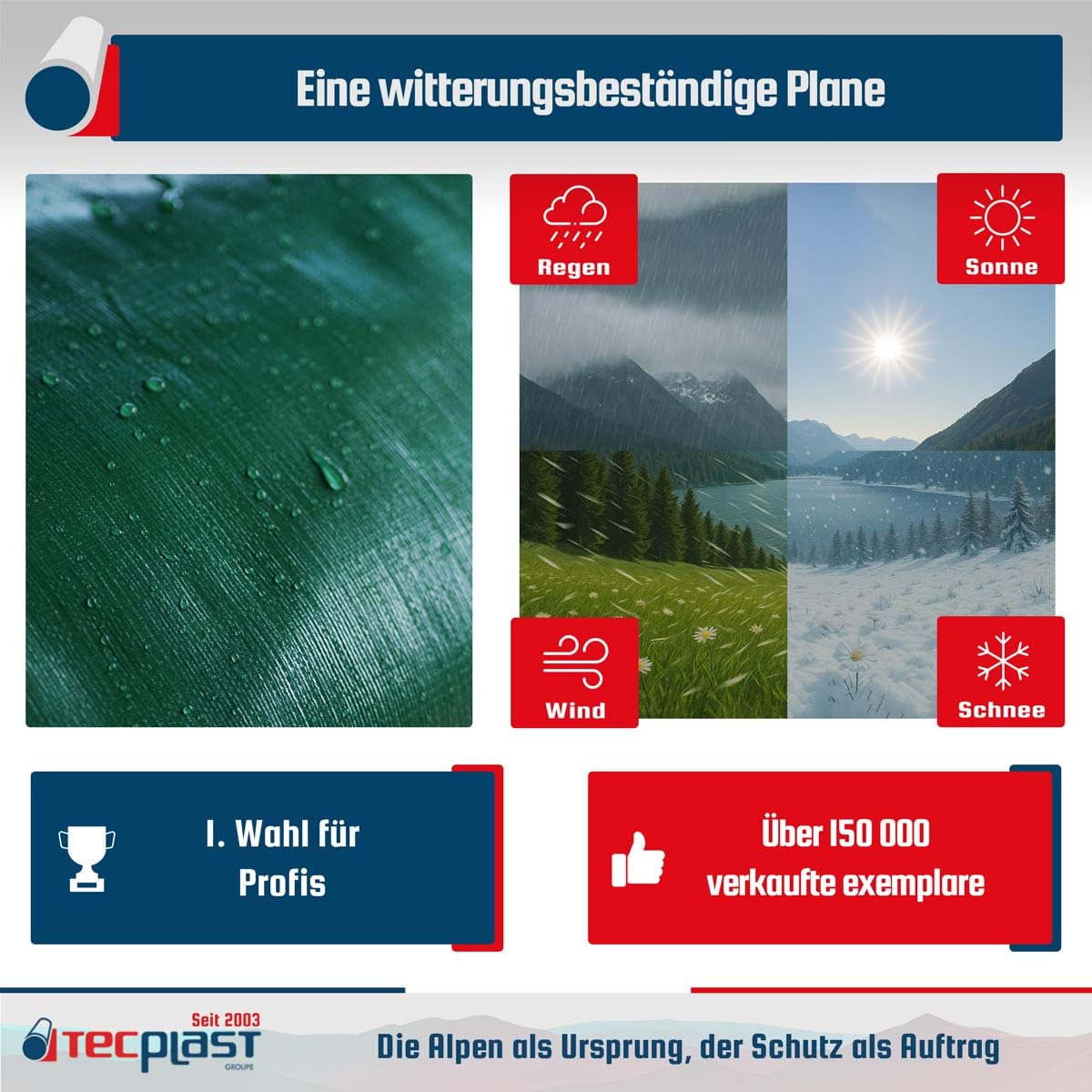 Schutzplane 8x12 m - TECPLAST - HQ250MU - Grün und Braun - Hohe Leistung - Wasserdichte Plane - Anti UV-beständig