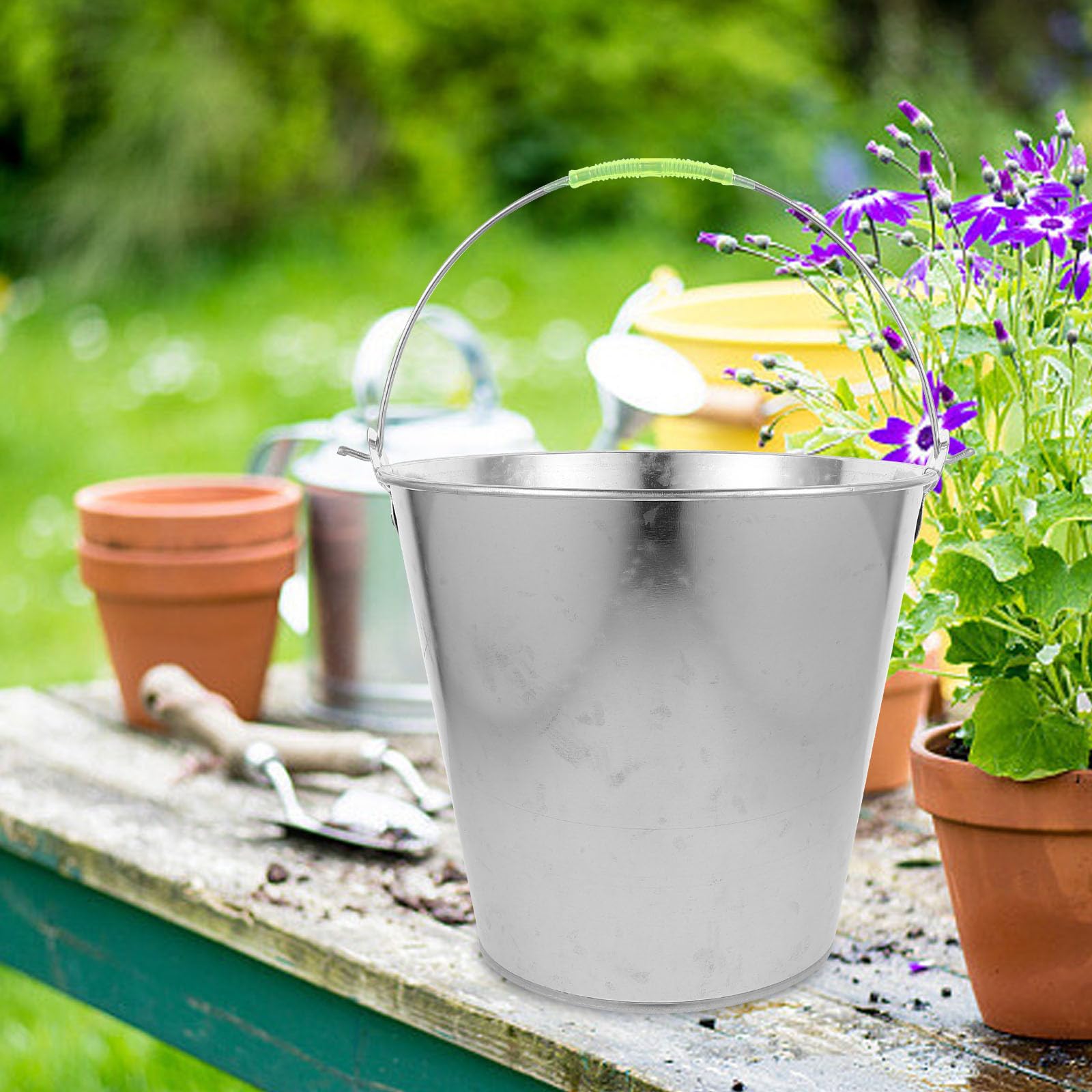 Anneome Secchio D’acqua in Metallo Manico Portatile 8l Multiuso per Casa, Giardinaggio e Pulizia Domestica Resistente e Capiente