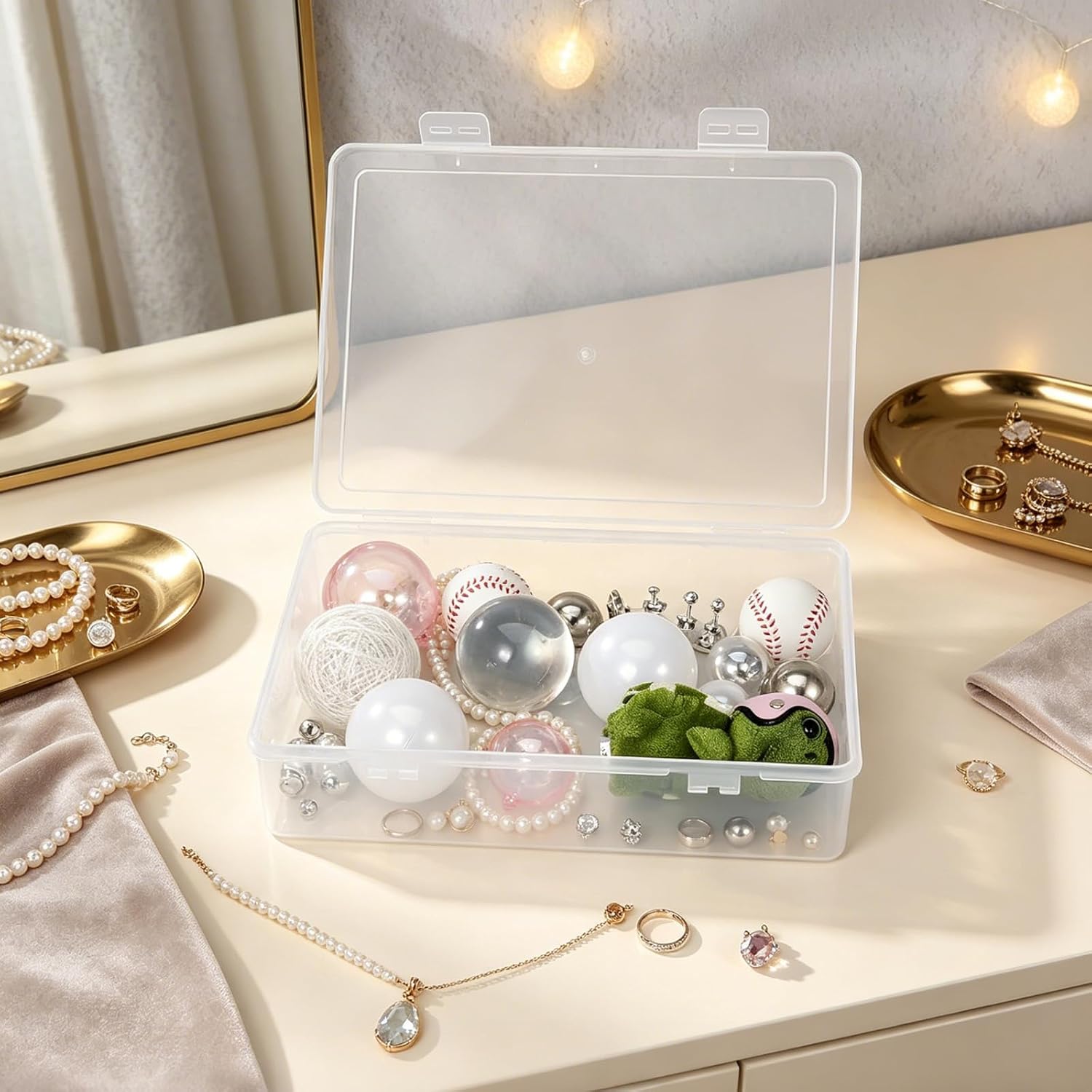 6 Pcs 9 x 6.5 x 2 Inch Clear Plastic Storage Boxes with Latching Lids | Clear stackable rectangular craft storage boxes, portable multi-purpose cases for A5 notebooks, beads and art supplies