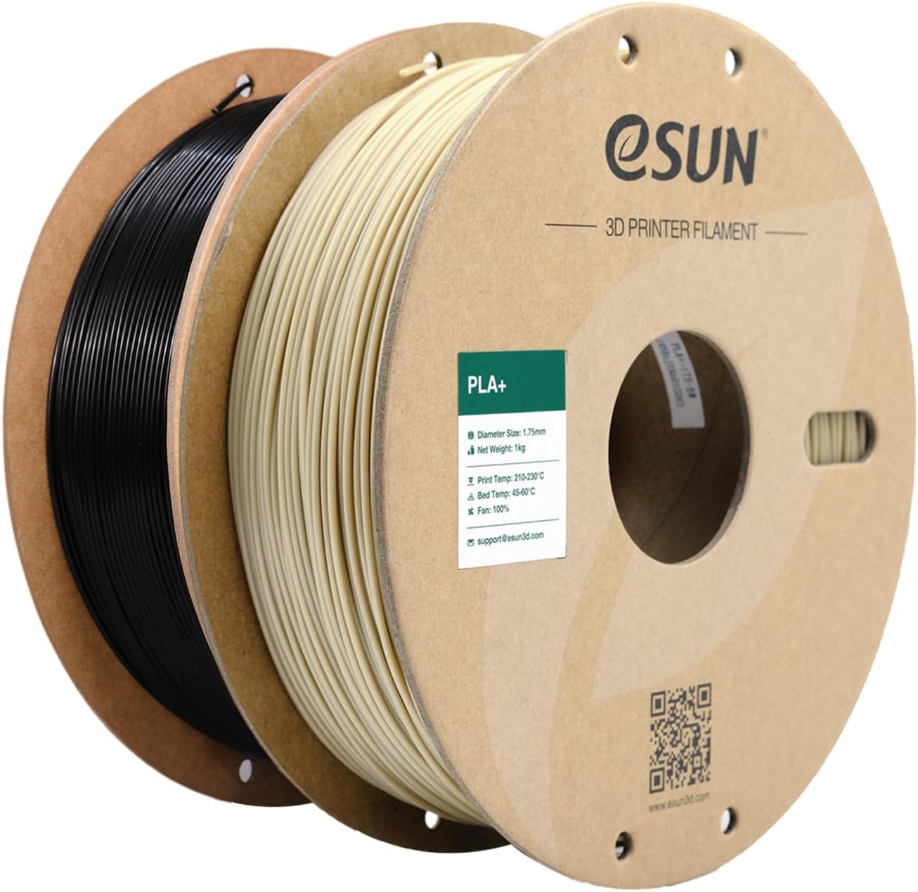 eSUN PLA+ Filament 1.75mm, 3D Printer Filament PLA Plus, Dimensional Accuracy +/- 0.03mm, 1KG per Spool, 2 Spools 3D Printing Filament, Bone White + Black