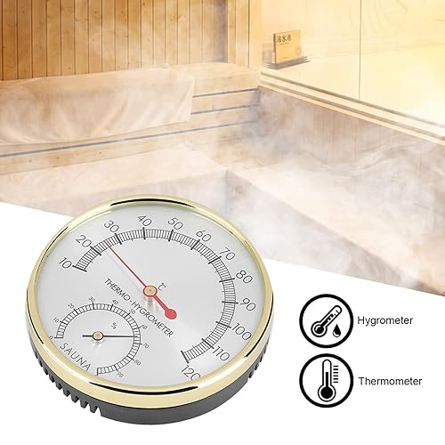 Miniatura 4 de GOTOTOP Termómetro de sauna higrómetro con esfera de metal, termómetro higro, accesorio para sala de sauna, 10C-120C, 3.9 x 3.9 x 1.0 pulgadas