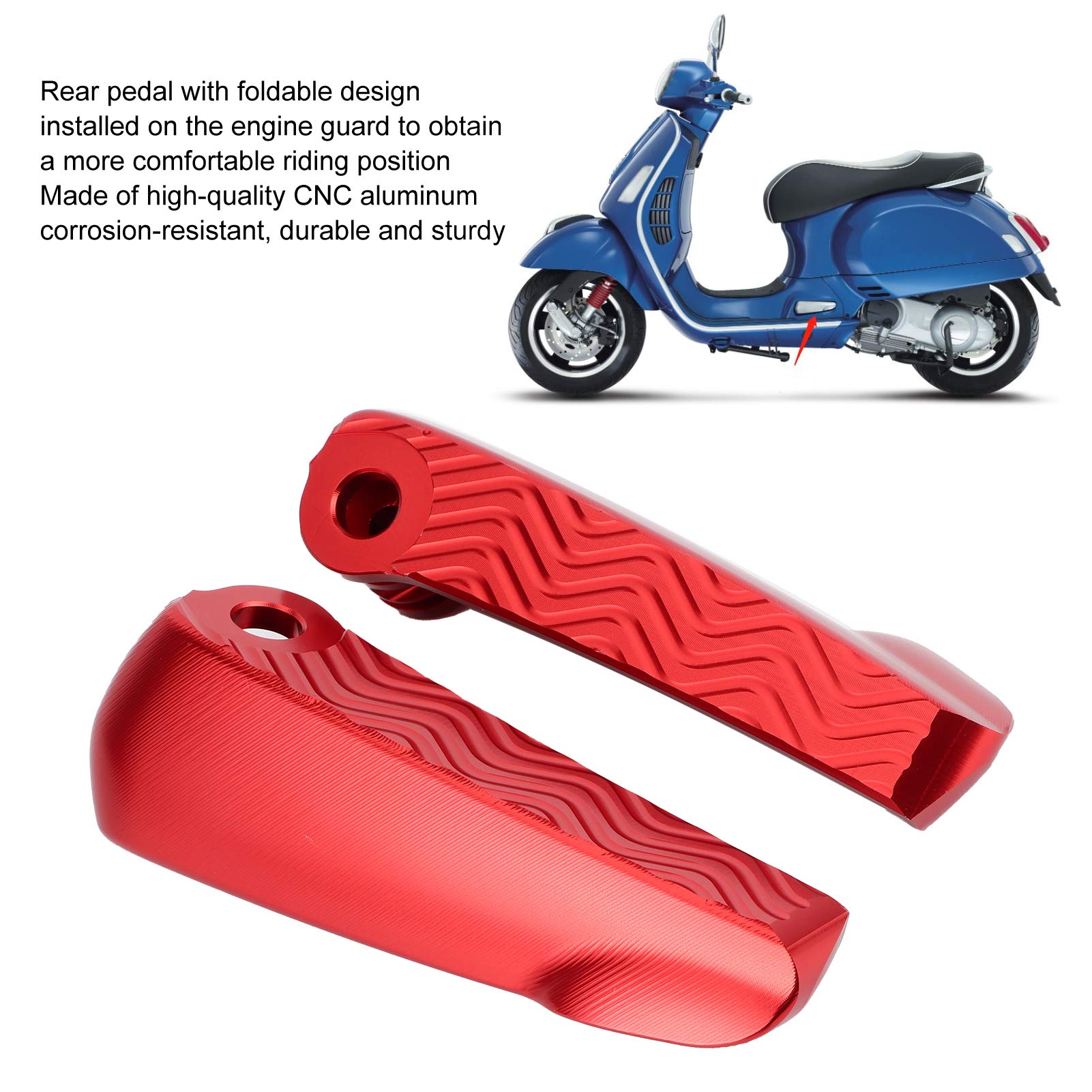 Akozon Par de estriberas traseras Pad de pedal Reposapiés plegable para motocicleta Apto para GT/GTS/GTV(rojo)