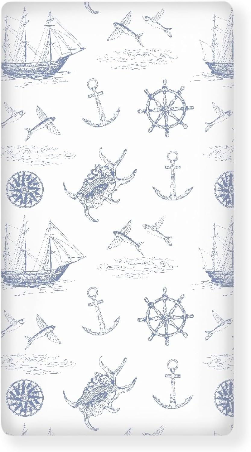 Yachts Seagoing Vessel Fitted Crib Sheet Nautical Style Baby Crib Sheet Fit Standard Crib and Toddler Mattress,Crib Mattress Sheets for Boys Girls 28"x52"