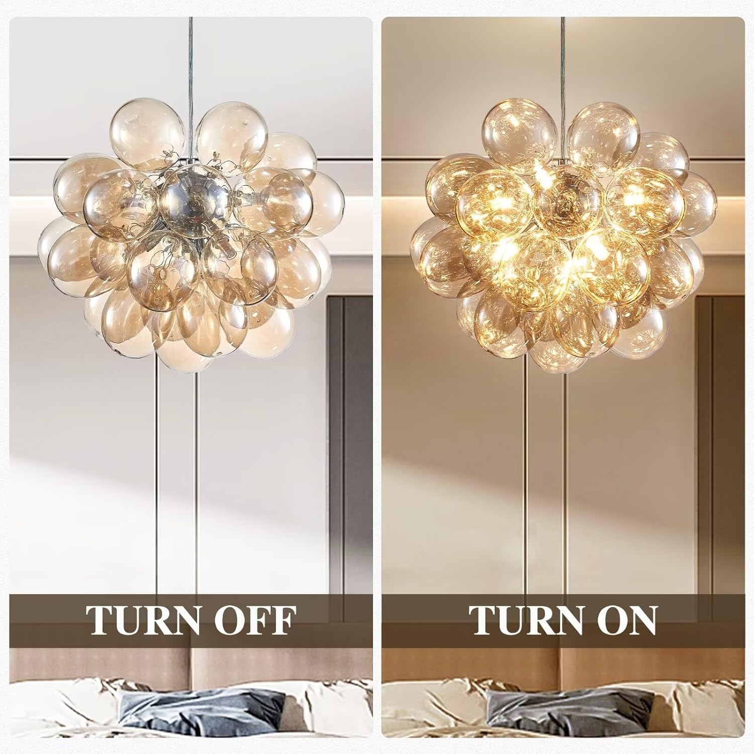Modern Stylish Bubble Ball Chandelier Clear Glass Globe Chandelier Bubble Pendant Globe Light Fixtures for Dining Room Living Room Bedroom Champagne 18" D x 16" H, GUZHAO1555