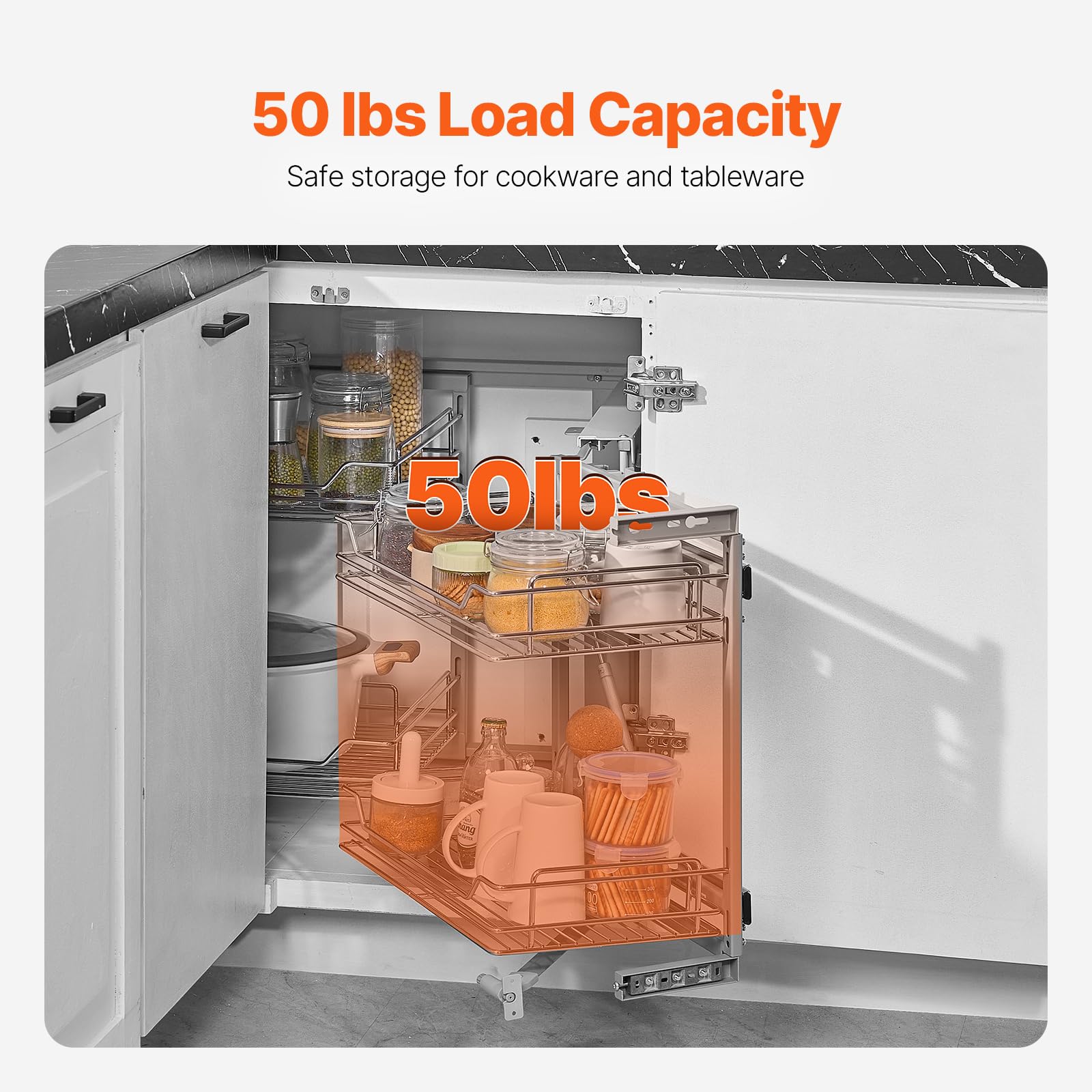 VEVOR Cieco Angolo Estraibile Organizzatore, 2 Tier 4 Ripiani Organizer per Mobile da Cucina, Cestino Portaoggetti in Acciaio al Carbonio Cromato con Apertura a Sinistra Destra 860 x 535 x 560 mm
