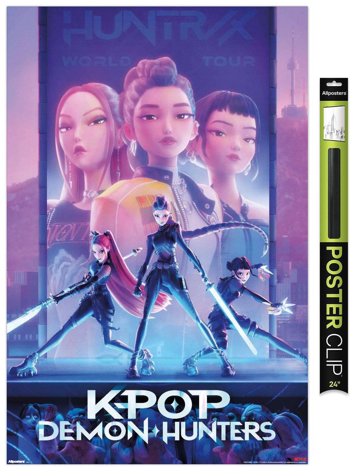 Netflix KPop Demon Hunters (2025) - One Sheet Wall Poster, 34L" x 22.4W", Poster &amp; Clip Bundle