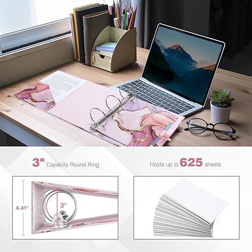 Miniatura 2 de Ospelelf Carpeta de 3 anillos para papel tamaño carta con 5 separadores de pestañas, anillo de 3 pulgadas, lomo de 4.4 pulgadas, carpeta grande rosa