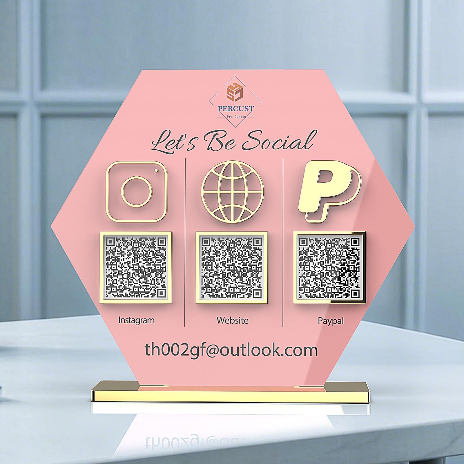 3D Hexagon QR Code Signs for Personalized Business Acrylic Custom Multi Social Media Sign Scan to Pay Payment Instagram Venmo Cashapp Zelle Logo Plaque Stand Beauty Salon Decor