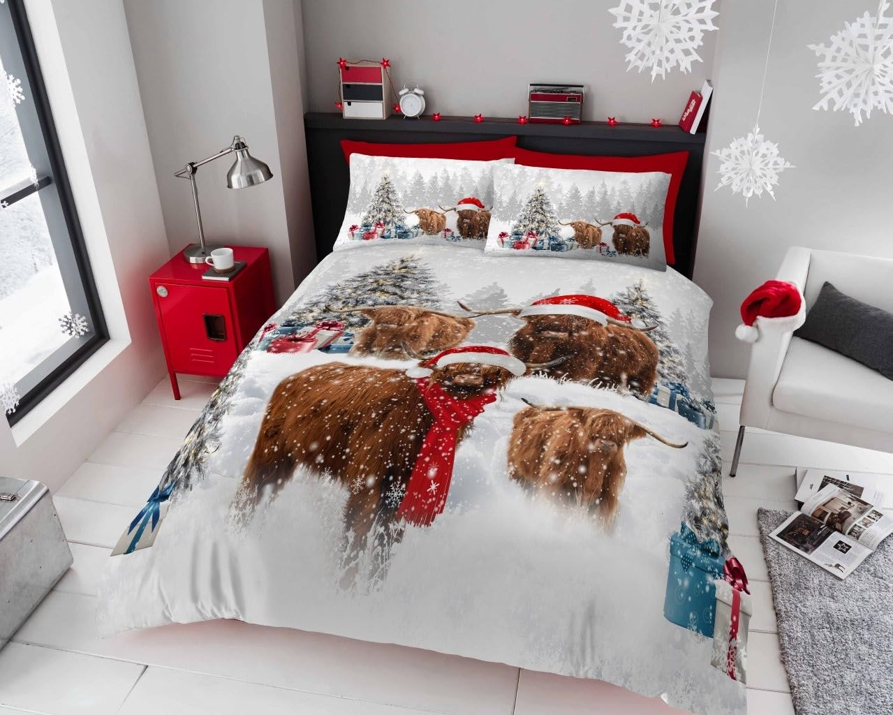 GC GAVENO CAVAILIA Animal Duvet Set King Size, Breathable Xmas Bedding, Highland Cow Quilt Cover, 738428
