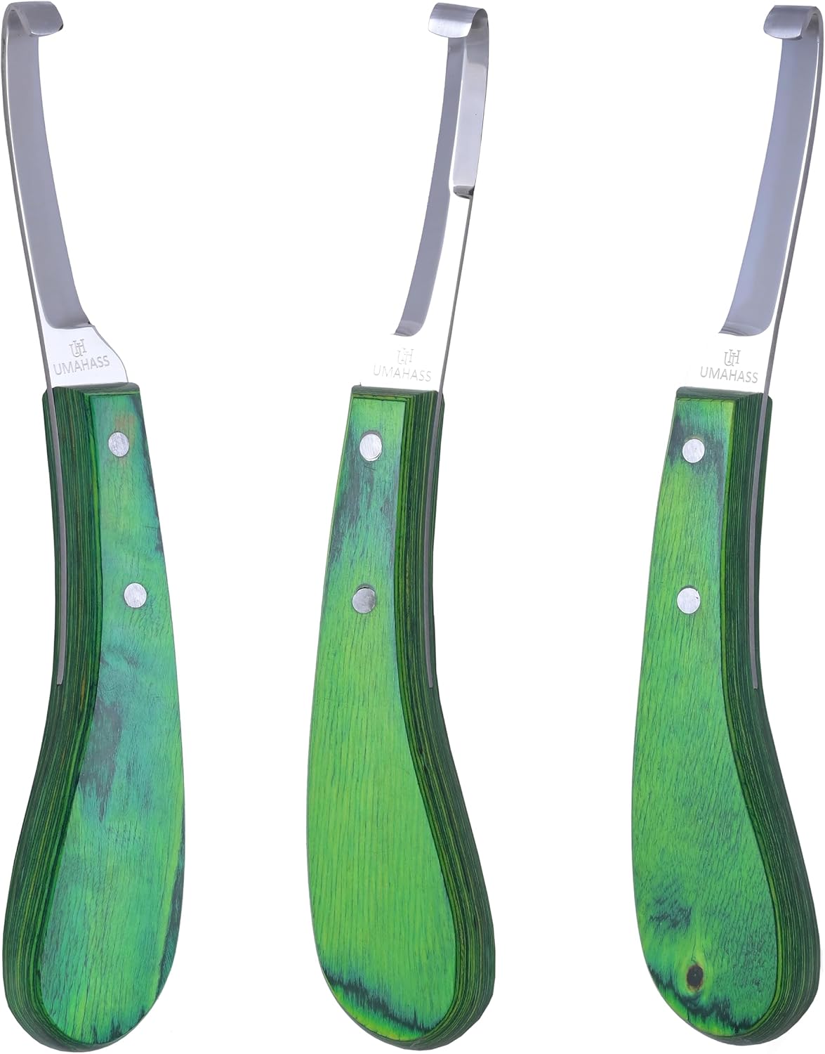 Professional Hoof Knife – Premium Stainless Steel Farrier Knife with Green Wooden Handle | Sharp Hoof Trimming Tool for Horses, Goats & Livestock | Left/Right Hand and Double Edge Use