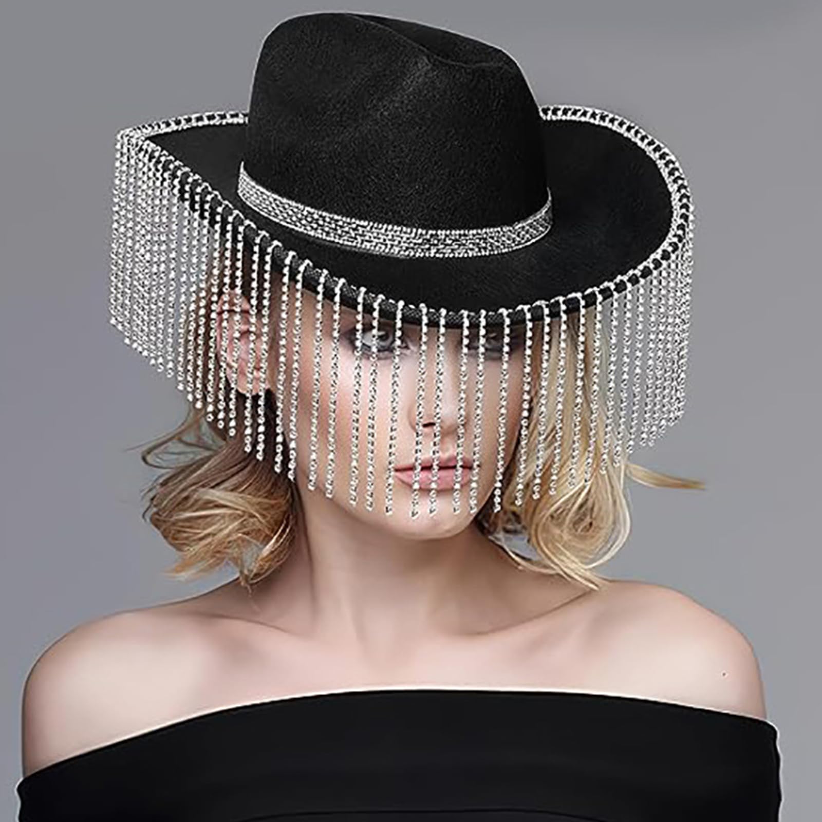 SUXINRY Cowboy Hat Women Rhinestones Cowgirl Hat Glitter  display picture 1