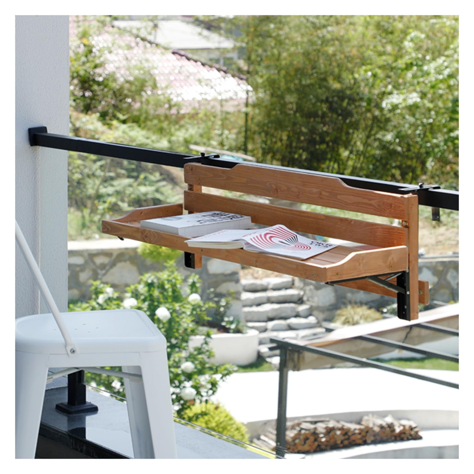Support de balcon amovible avec plateau compact réglable pour jardin et terrasse