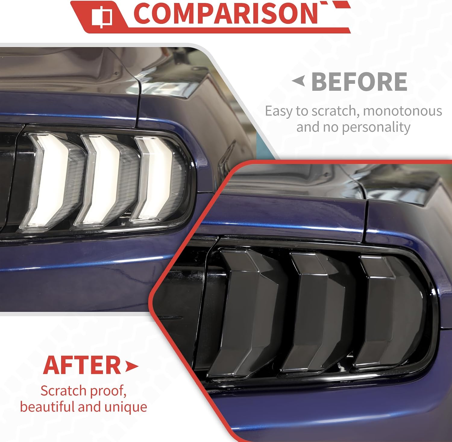 Front Head Light Cover Taillight Cover Kit fit for Ford Mustang 2018-2023 Rear Brake Lamp Front Head Lamp Trim Kit Exterior Accessories