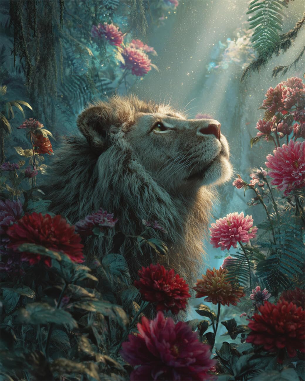 RKFLGEW DIY Embroidery Beads Set Fantasy Lion 40x50cm
