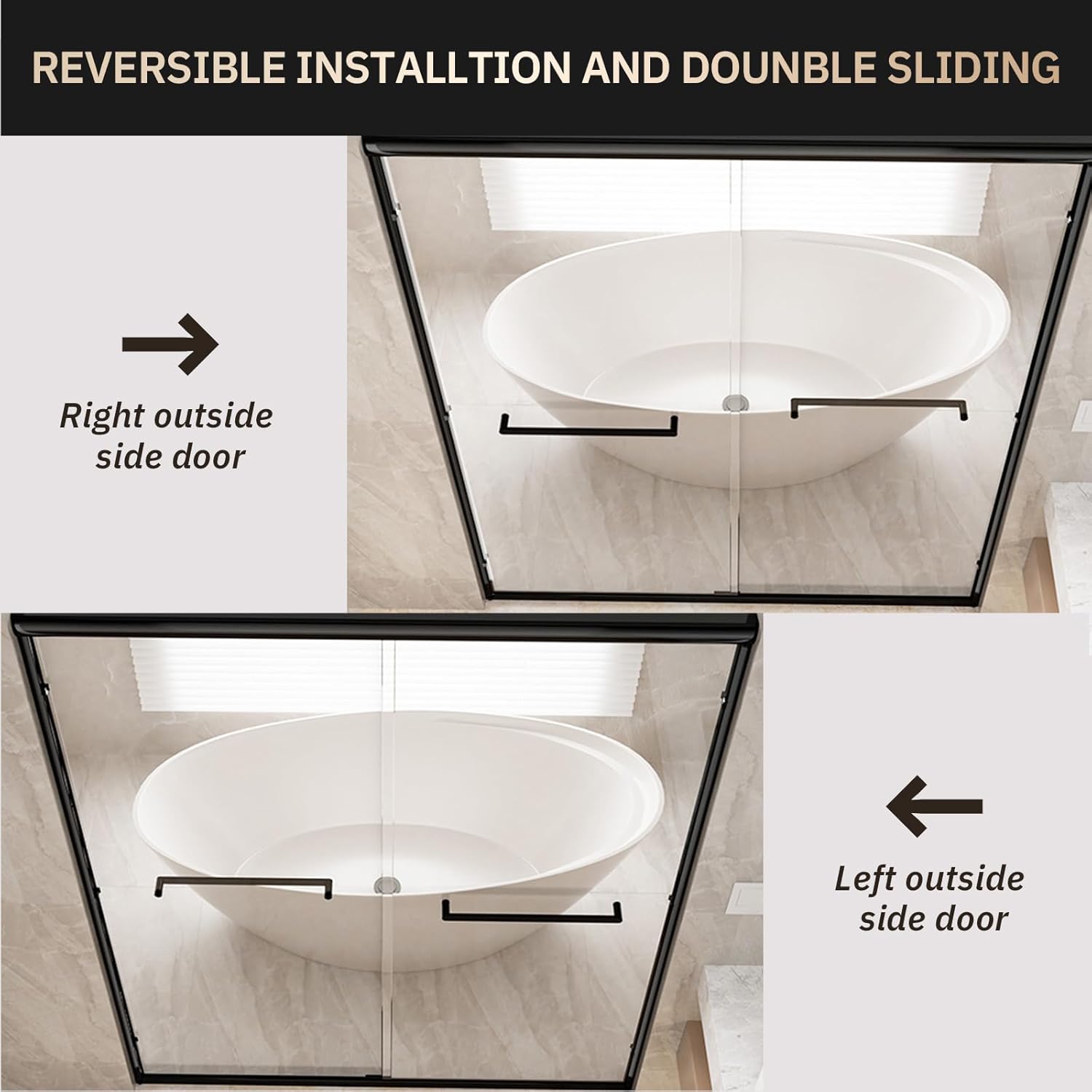 Shower Door 56-60" W x 72" H Semi-Frameless Double Sliding Bathroom Glass Shower Doors for Walk-in Shower with 1/4 inch Clear Tempered Glass, Matte Black