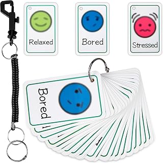 Zonon Needs My Communication Cards, 24 Pieces Feelings and Emotions Flash Card, Feeling Face Card with Spring Rope Lanyard for Men Women Teens Education Party Supplies (Cute Style)
