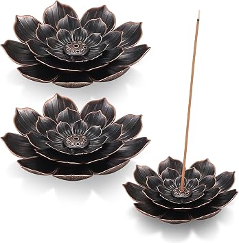 wugongshan 3 Pcs Lotus Incense Holder, Brass Lotus Stick Incense Holder, Detachable 6 Incenses Holes Holder, Cone Burner Ash Catcher Holder, for Office Tea House Home Accessories