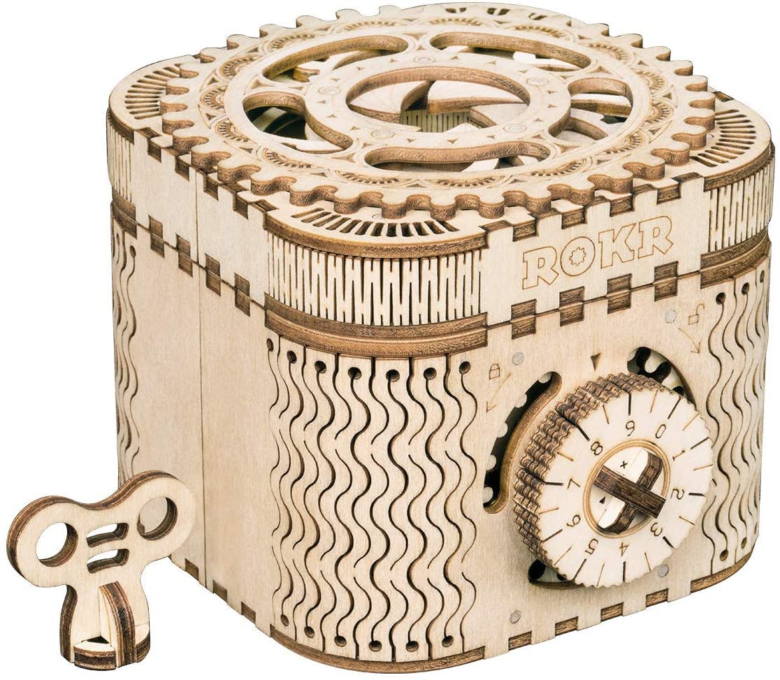 3D Wooden Puzzle, Mechanical Gears Toy Building Set, Brain Teaser Games, Engineering Toys, Family Wooden Craft KIT (Treasure Box)