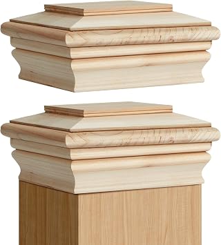 Soaoo 2 Pcs Wooden Post Caps Classic Cedar Wood Post Caps Resistant Wood Fence Newel Mounting Kit Decorative Tops for Indoor Outdoor Fence Mailboxes Decks 4 x 4 Inch