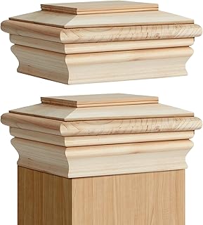 Soaoo 2 Pcs Wooden Post Caps Classic Cedar Wood Post Caps Resistant Wood Fence Newel Mounting Kit Decorative Tops for Indoor Outdoor Fence Mailboxes Decks (4 x 4 Inch)