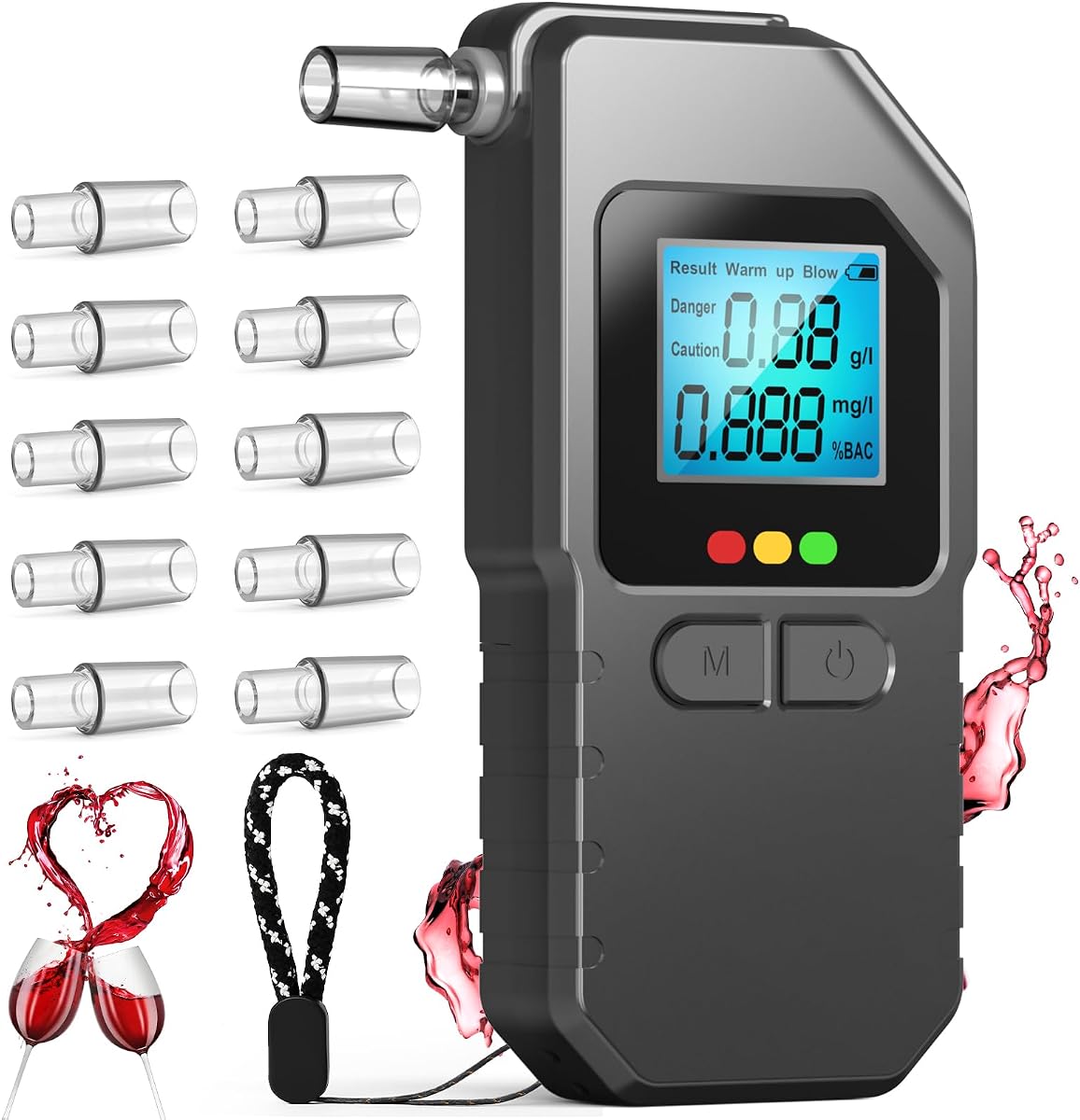 Breathalyzer, Professional Portable BAC Tester, Compact Handheld Personal Breath Alcohol Tester, Breathalyzer for Alcohol with Voice Prompt&LCD Digital Display, for Home Party&Driver -10 Mouthpieces