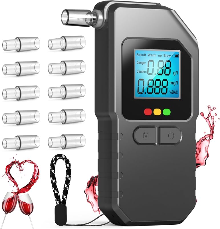 Breathalyzer, Professional Portable BAC Tester, Compact Handheld Personal Breath Alcohol Tester, Breathalyzer for Alcohol with Voice Prompt&LCD Digital Display, for Home Party&Driver -10 Mouthpieces