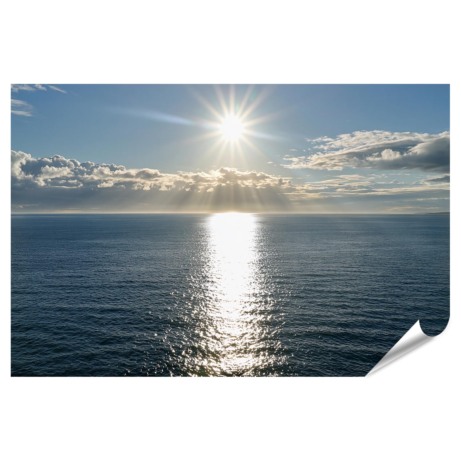 islandburner Póster premium con majestuosos rayos de sol sobre el océano, mural para sala de estar para amantes de la naturaleza, formato grande, edición R1