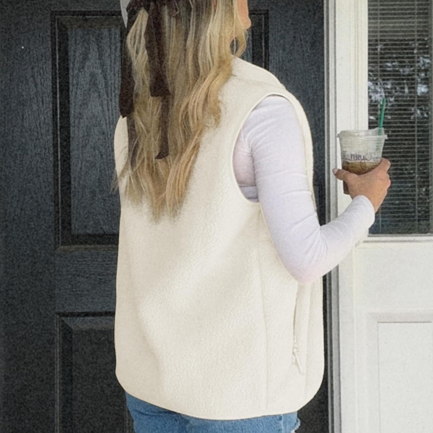 Trendy Fleece Vest Women Mock Neck Sleeveless Sherpa Jacket Full Zipper Overcoat Warm Outwear Gilet with Pockets - Image 2