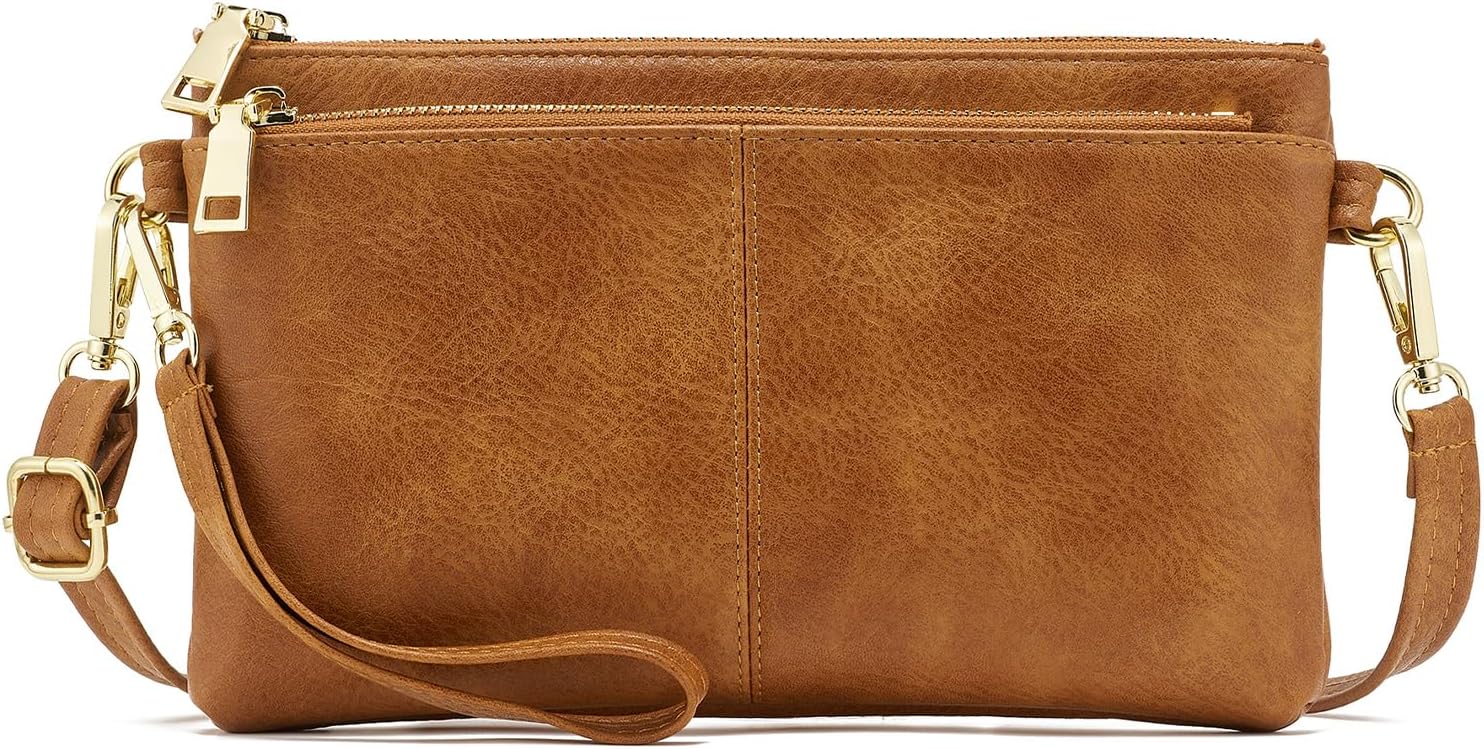 ZOOEASS Triple Zip Small Crossbody Bag Lightweight Purses Vegan Leather Wristlet Clutch, Includes Adjustable Shoulder | Triple Zip, Small, Lightweight, Vegan Leather