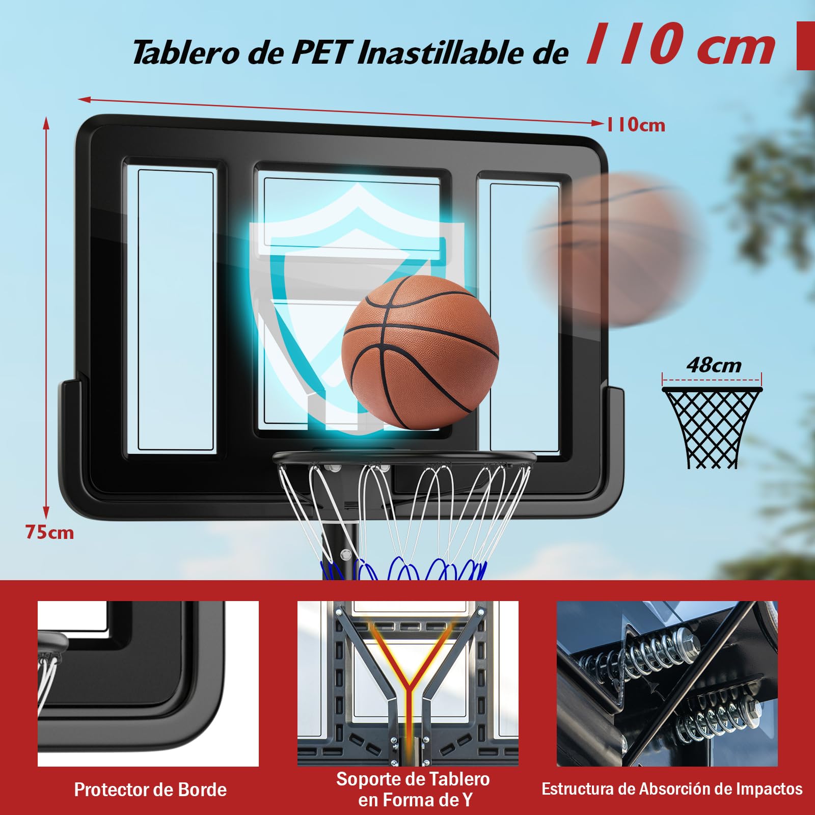 COSTWAY Canasta de Baloncesto Adultos, Altura Ajustable de 9 Niveles, 230-305cm, Aro Baloncesto Exterior con Ruedas, Canasta de Baloncesto Interior Exterior