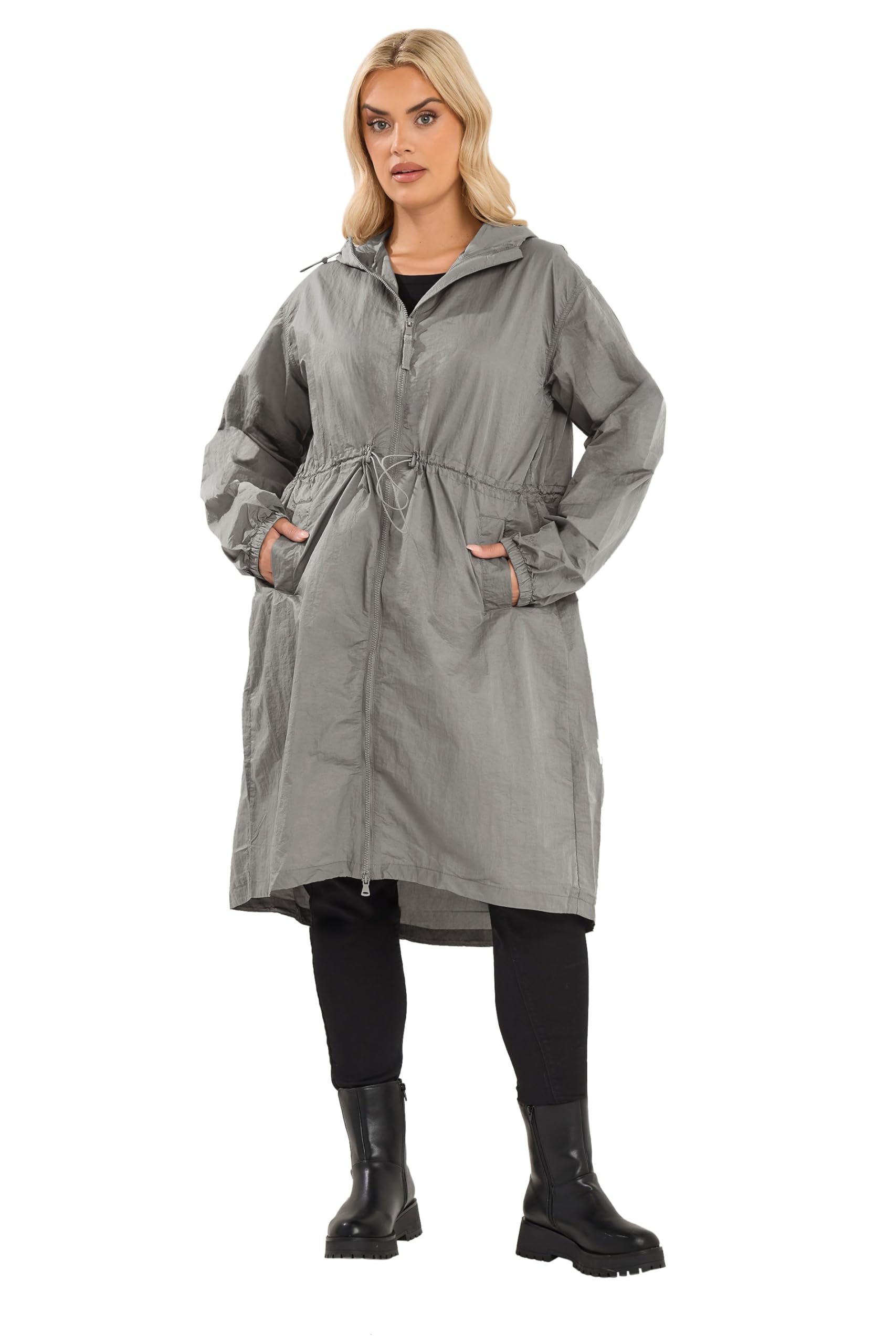 Yours Women's Grey Lightweight Longline Parka Jacket In | Size: 20