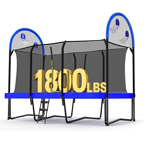 Zupapa 1800LBS Weight Capacity Rectangle Trampoline 10x17FT 9X15FT 8X14FT Outdoor Square Gymnastics Trampolines with Basketball Hoops for Kids Adults Long Large Big Rectangular Tumbling Trampolin
