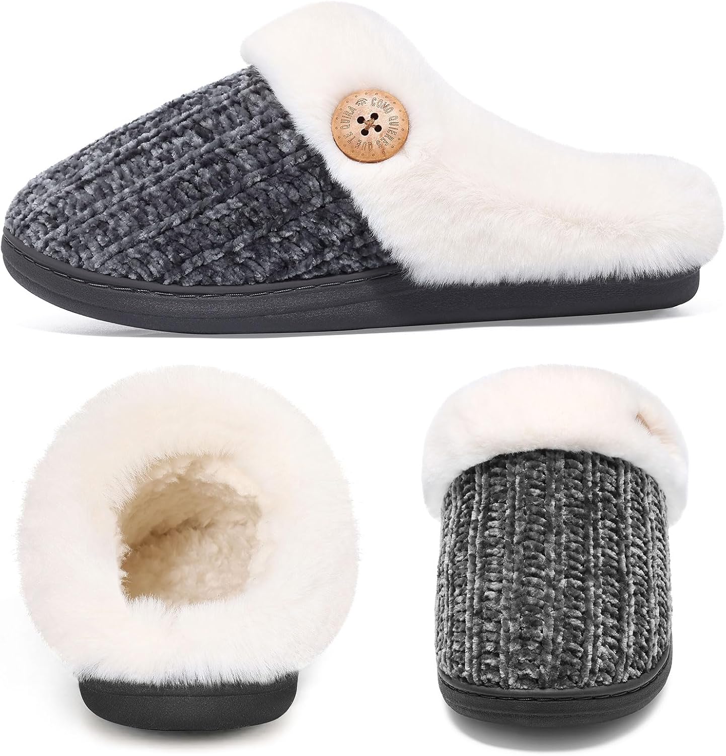 Evshine Warm Knit House Slippers for Women Comfy Wool-Like Lined Chenille Slippers with Memory Foam and Indoor Outdoor Soles - Image 4
