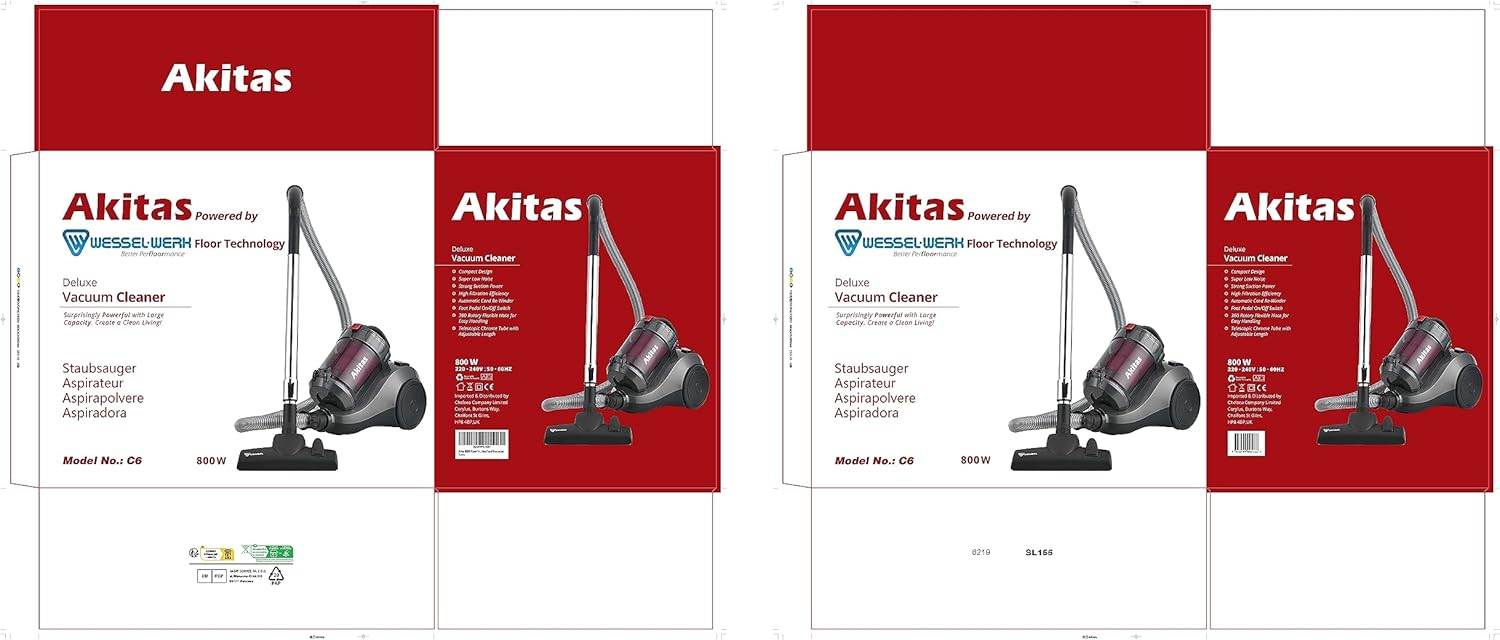 Akitas 800W aspirapolvere cilindrico senza sacco sacchetto Con Tedesco Wessel Werk Ugello Testa pavimenti duri e tappeti potente compatto e leggero Akitas 800W aspirapolvere cilindrico senza sacco sacchetto Con Tedesco Wessel Werk Ugello Testa pavimenti duri e tappeti potente compatto e leggero