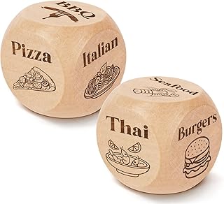 JCHCAMRY 2 Pcs Engraved Wooden Date Night Food Decision Dice Decider,Valentines Day Date Night Gifts for Husband Wife Boyfriend Girlfriend Women Men Him Her Christmas Birthday Gifts Coworker Colleague