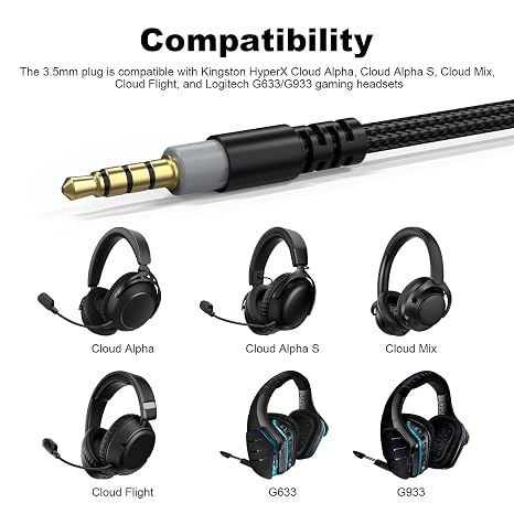 Zosvoses Cloud Alpha Replacement Cable Compatible with HyperX Cloud Alpha, Mix, Flight, Logitech G633, G933 Gaming Headsets, 3.5mm to Type C Audio Cable for iPhone 17/16/15 Series, 6.6ft