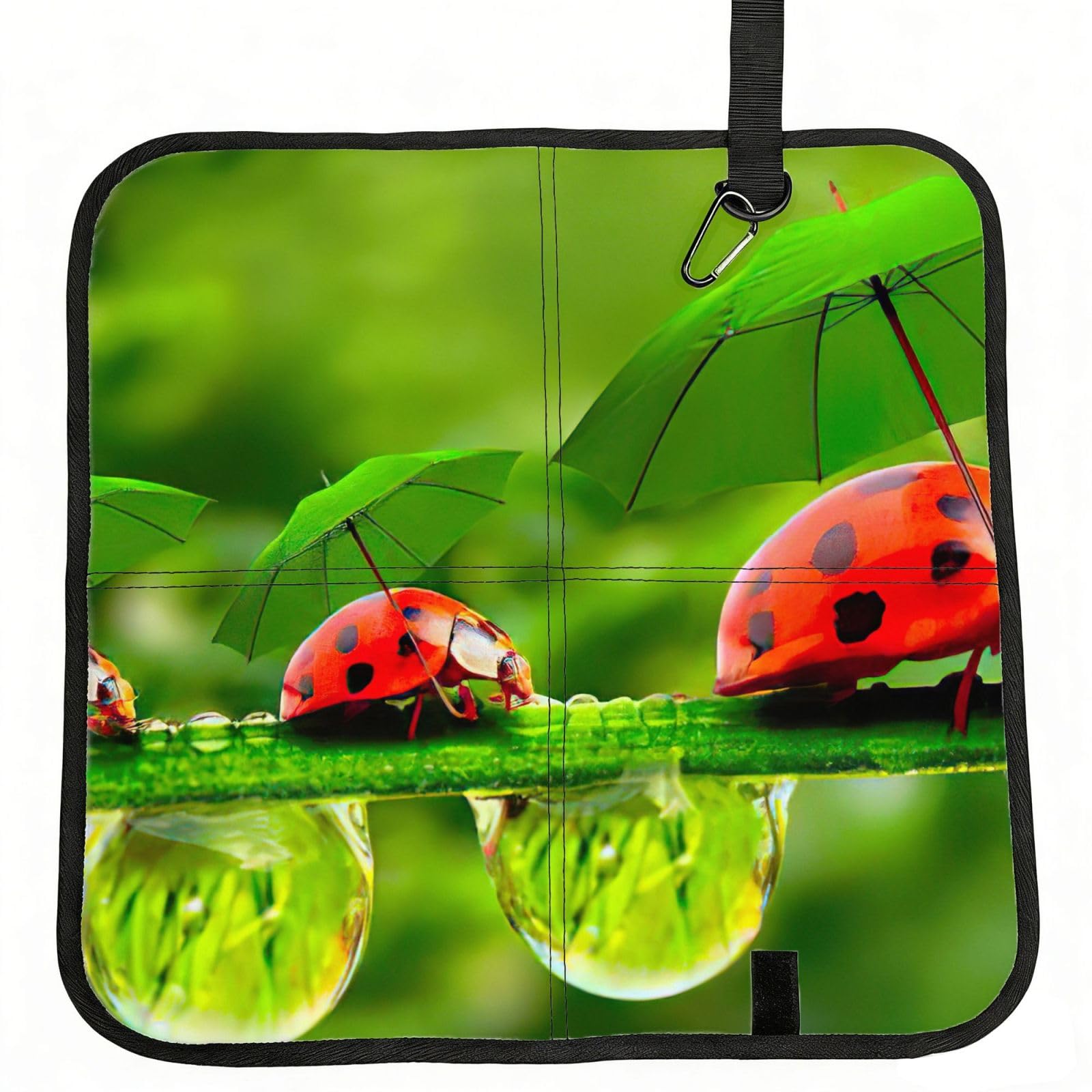 bghdfa Funny Ladybug Holding Umbrellas Print Outdoor Sitting Mat Waterproof Oxford Cloth Seat Cushion Folding Foam Camping Seat For Picnic
