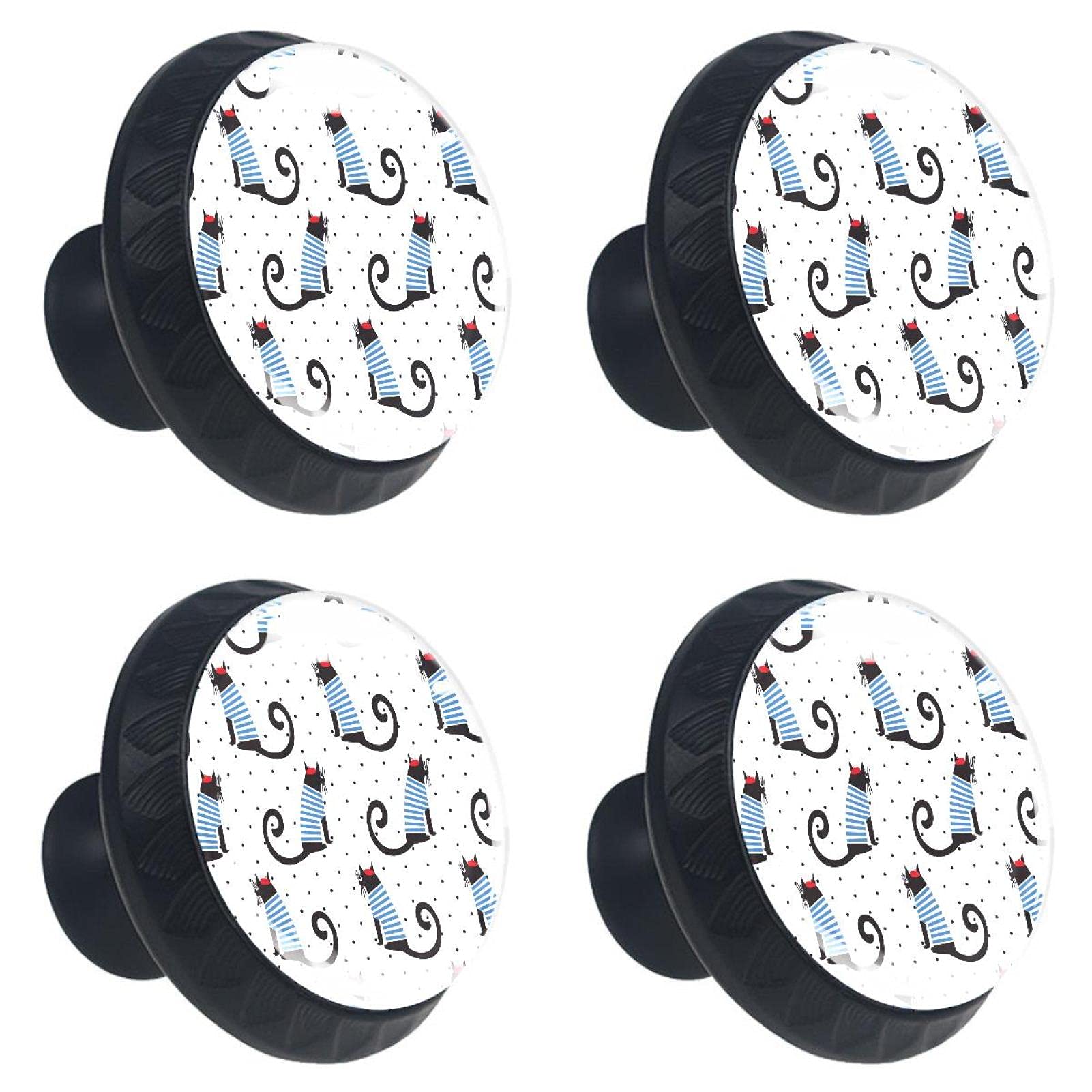 Lot de 4 boutons de tiroir en forme de chat au design multicolore