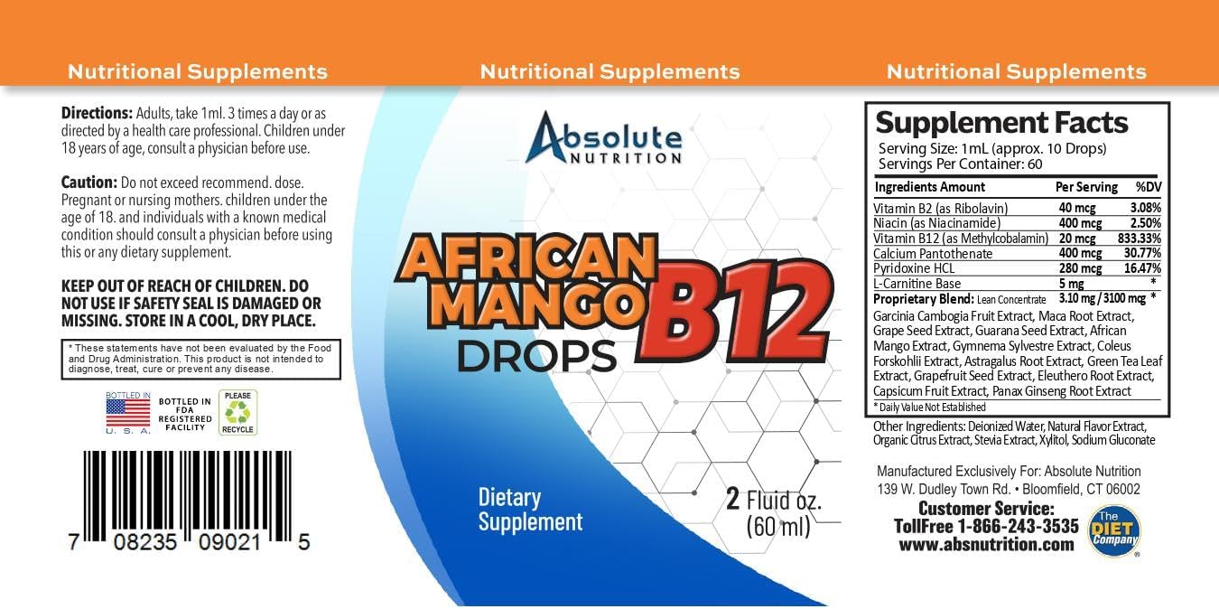 Absolute Nutrition African Mango with B12 Drops - 2 Ounces