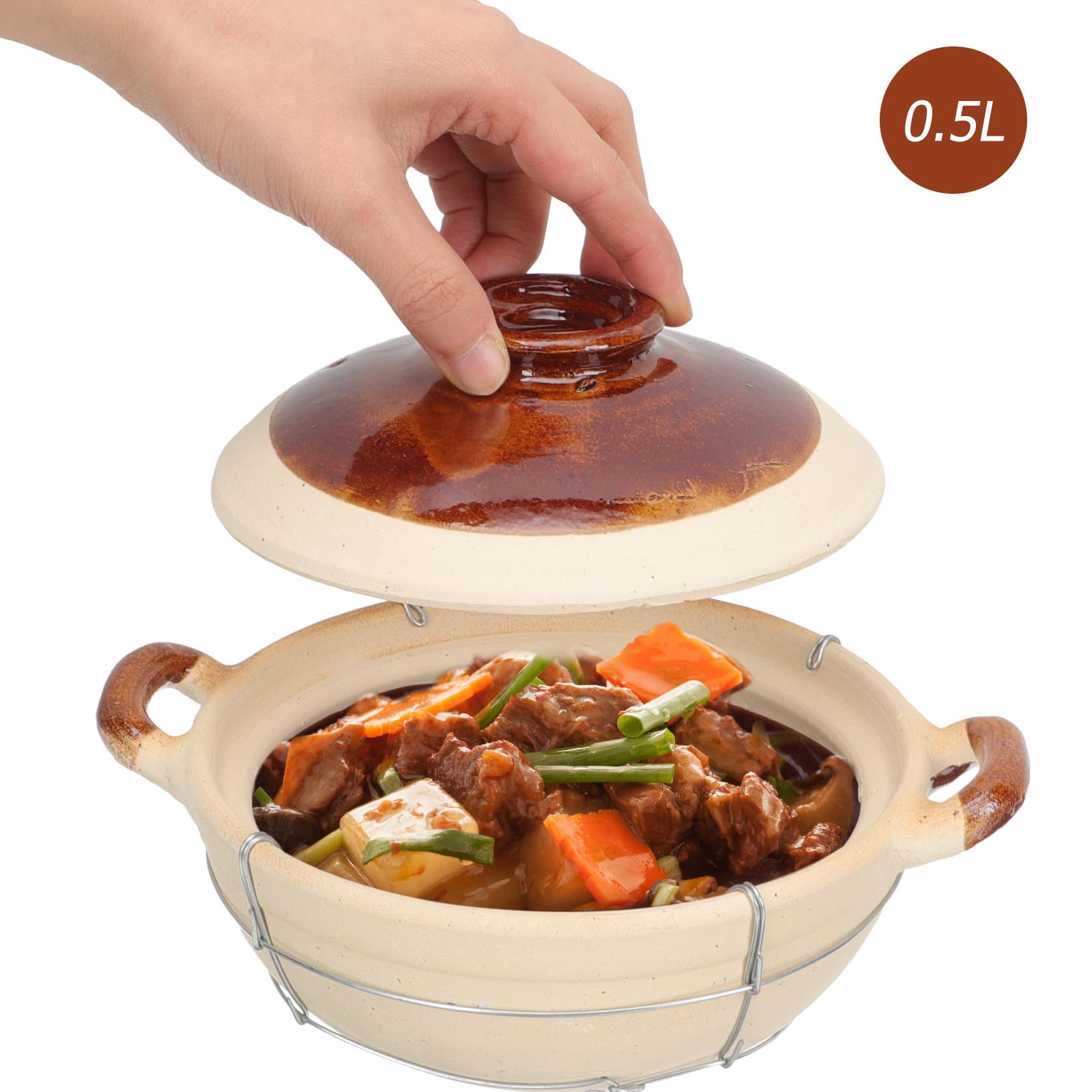 FOMIYES Olla Capacidad 0.5l Superficie Antiadherente para Guisar de Barro y Ventilación Doble Asa para Utensilios de Cocina Hogar