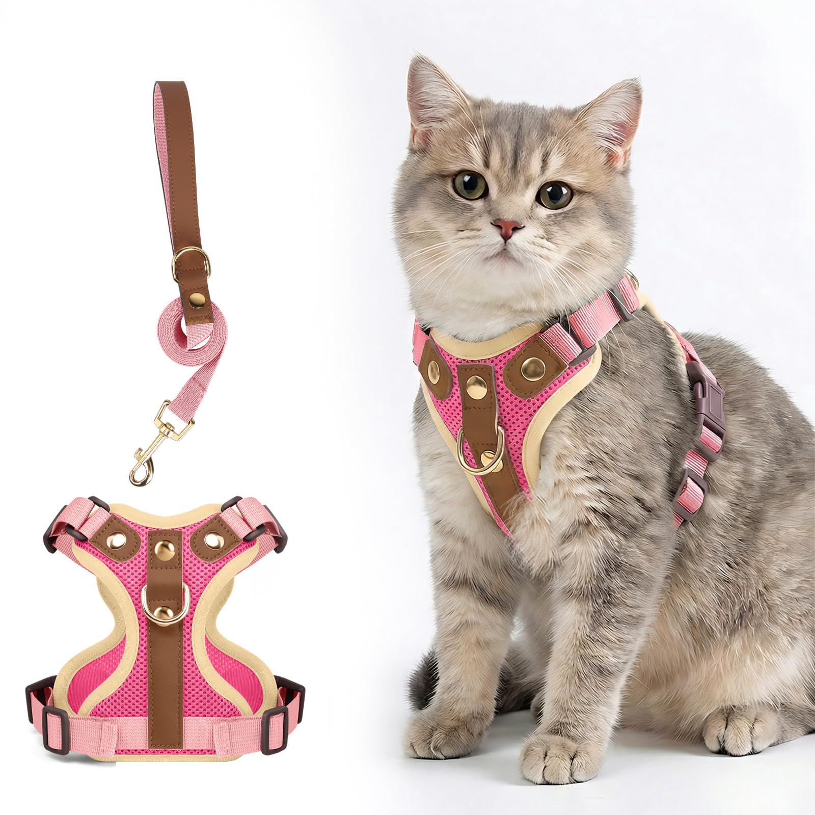 Modernest Cat Harness and Lead Set, Adjustable Kitten Harness and Lead Set with Premium Microfiber Leather Trim, Escape Proof Reflective Cat Vest Harness with Leash Sets for Cats Walking — image 1