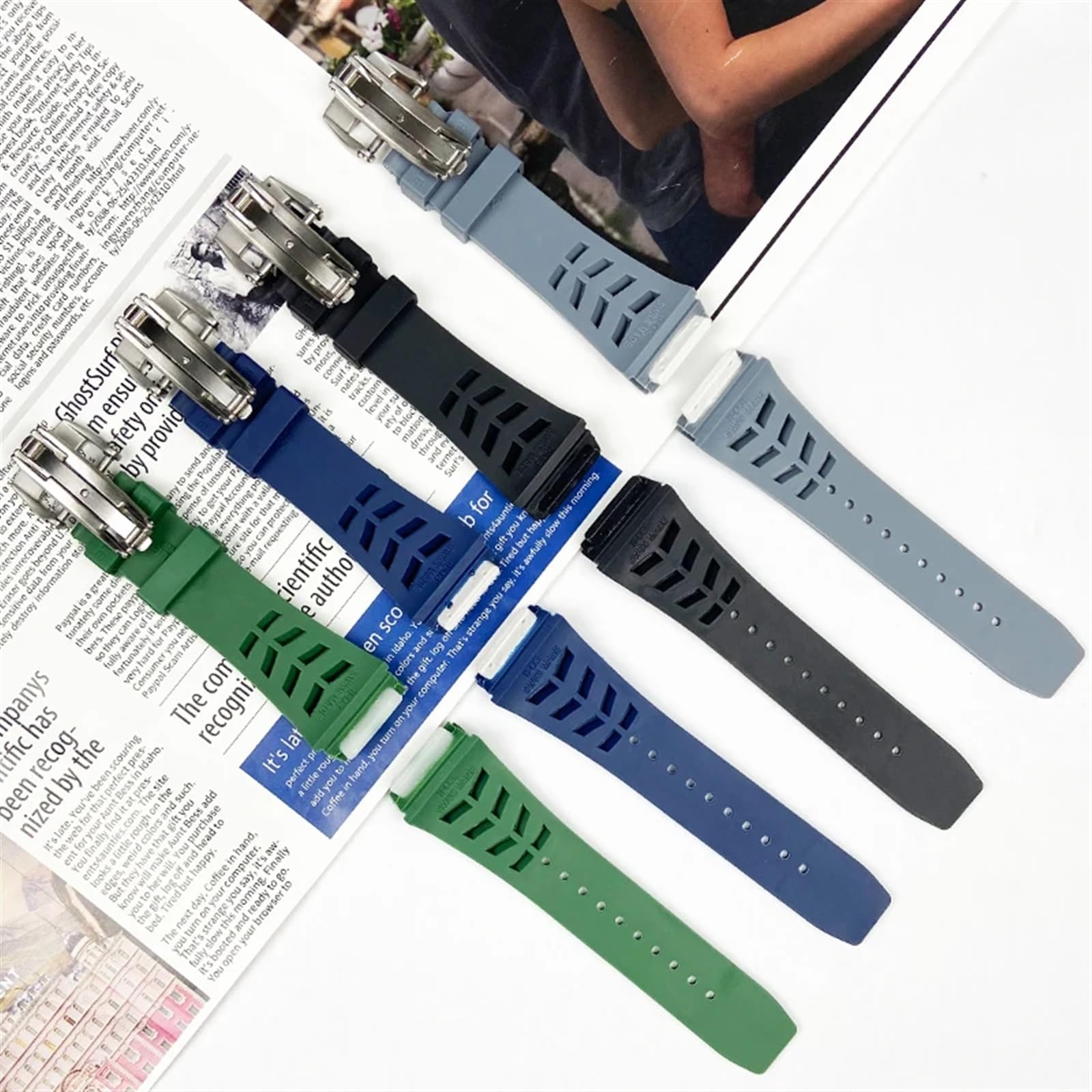 25 mm gumowy silikonowy pasek do zegarka Richard Mille pasek ze stali nierdzewnej składana klamra niebieski pasek akcesoria do zegarków niebieski pasek